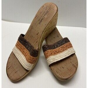 Anna Chelini Italy Women's Brown Multi Cork Wedge Sandal Made Italy Size 8